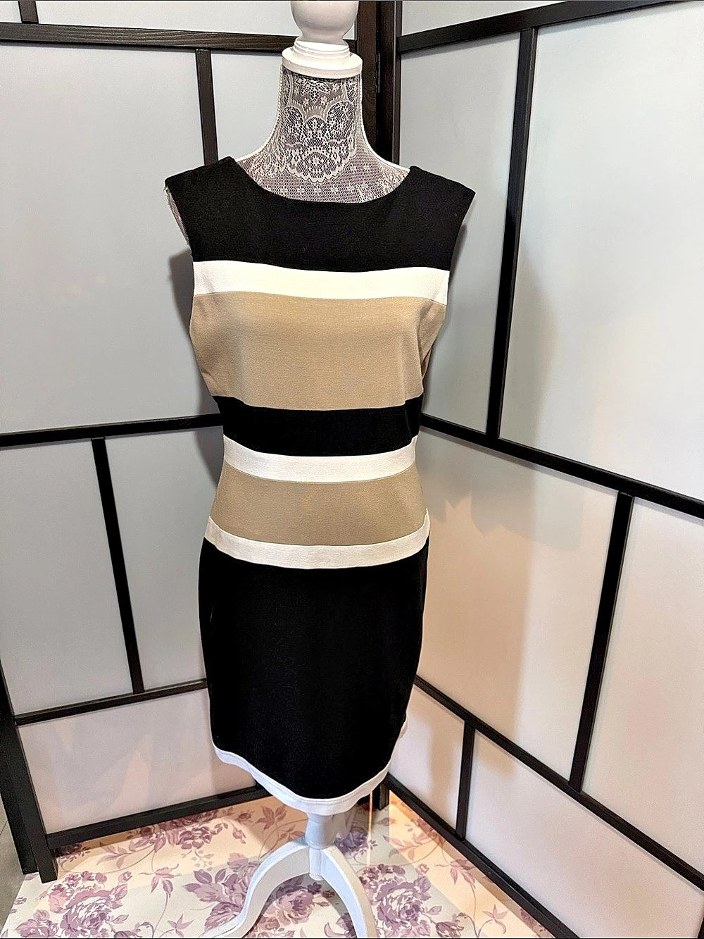 White House Black Market Color Block Midi Dress Size 10 Like New